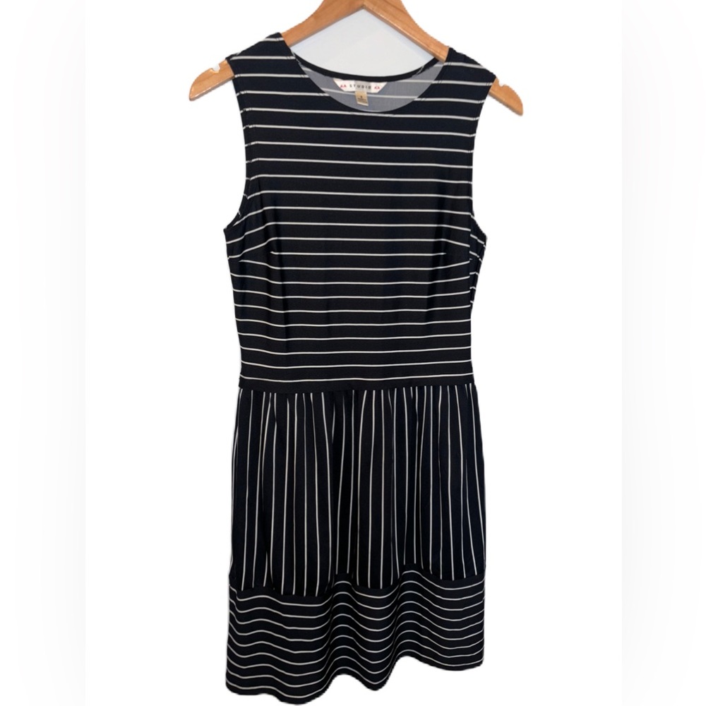 AA Studio Black & White Striped Midi Sleeveless Dress Size 8
